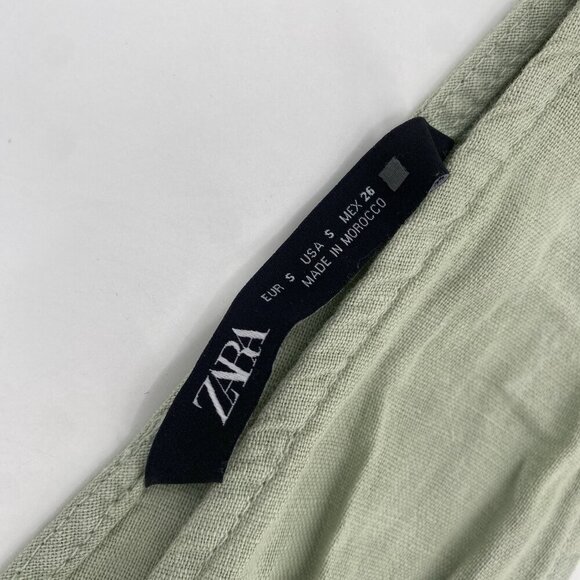 ZARA Size S Sage Green Sleeveless Linen V-Neck Pinafore Dress Overall Mini - Picture 8 of 12